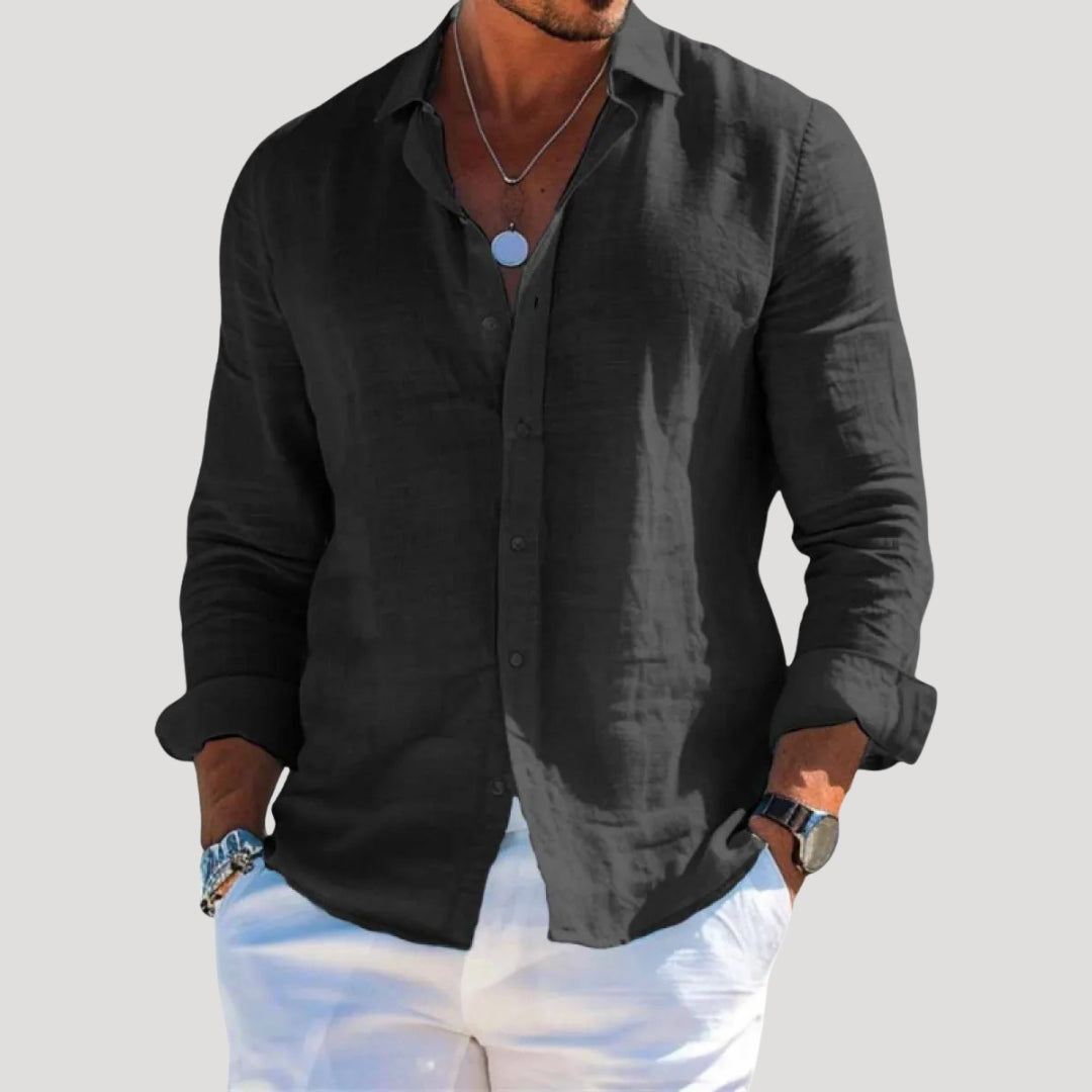 Camicia da uomo in lino a maniche lunghe con bottoni