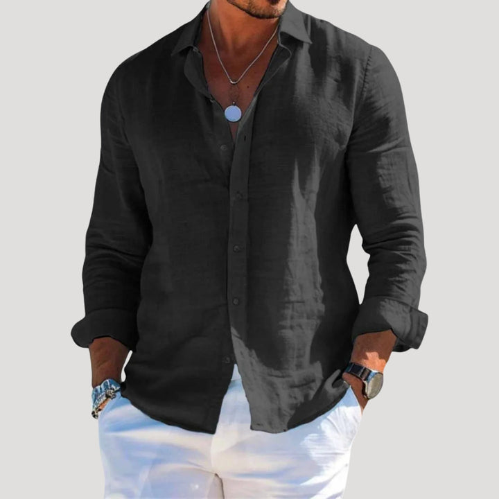 Camicia da uomo in lino a maniche lunghe con bottoni