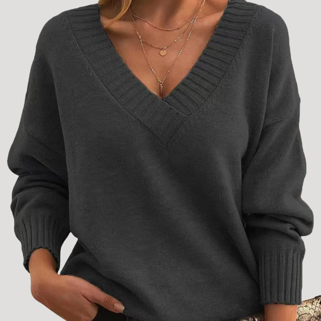 Maglione lungo a maniche lunghe con scollo a V oversize da donna