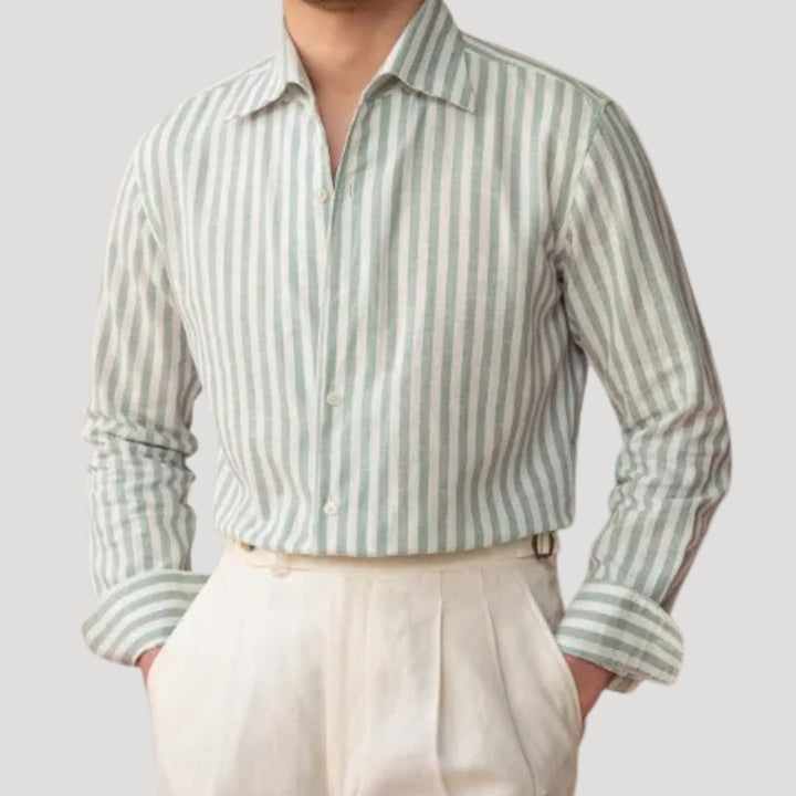 Camicia da uomo in lino a righe con maniche lunghe e bottoni