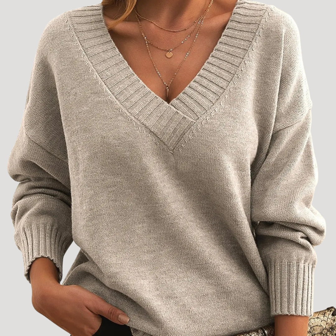 Maglione lungo a maniche lunghe con scollo a V oversize da donna