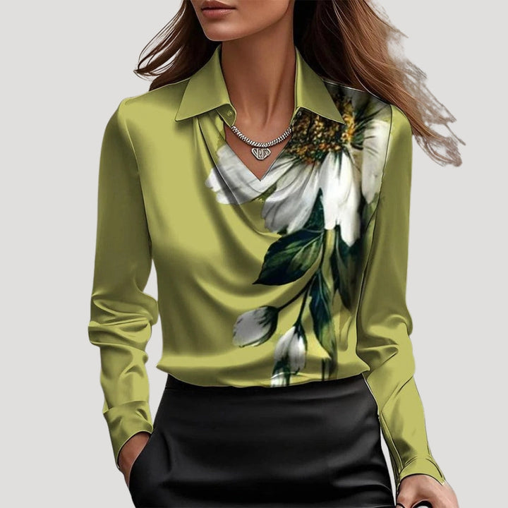 Blusa da donna in satin con collo a cowl e maniche lunghe