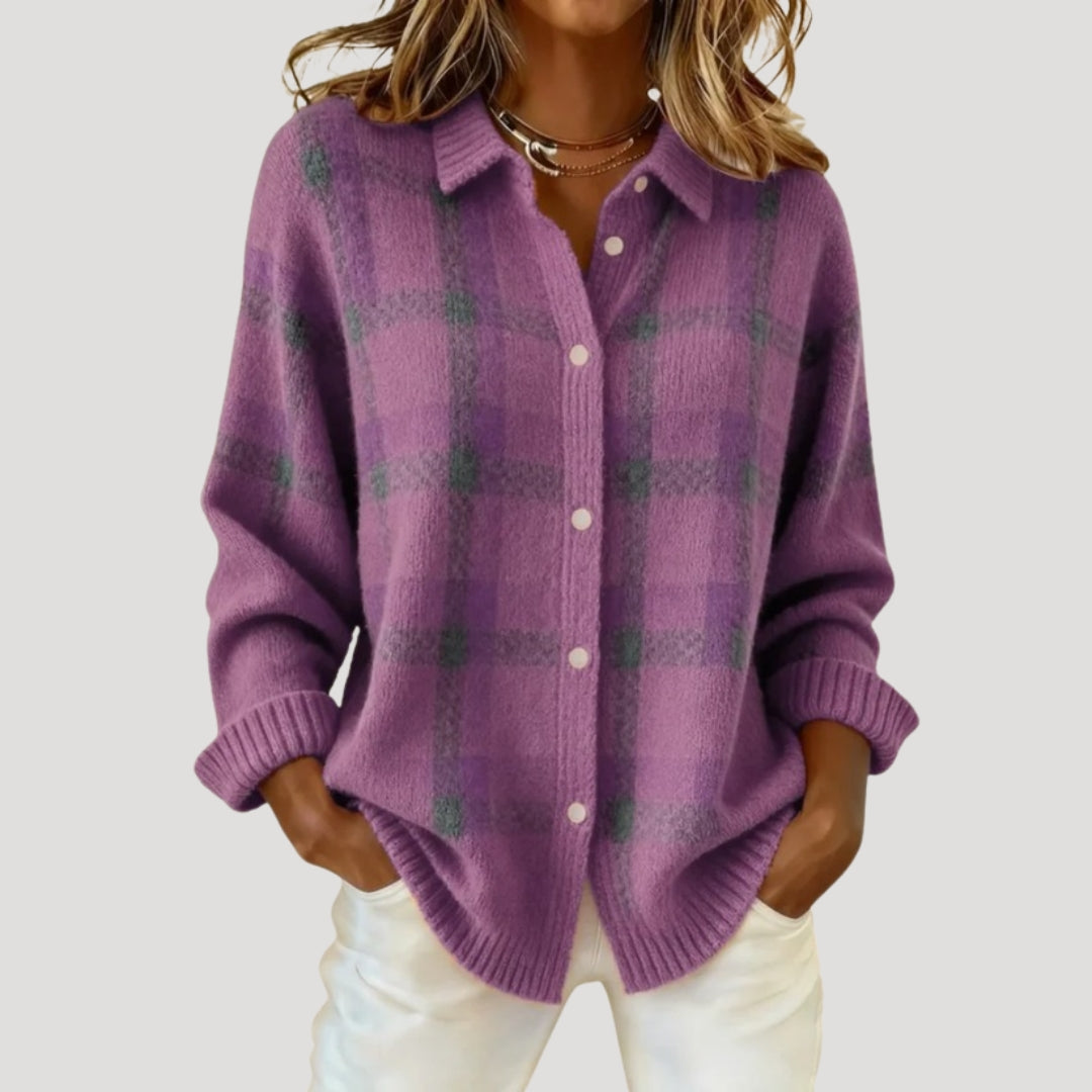 Cardigan camicia a maglia a quadri per donna