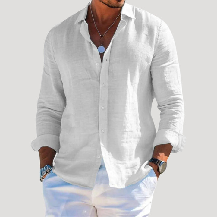 Camicia da uomo in lino a maniche lunghe con bottoni