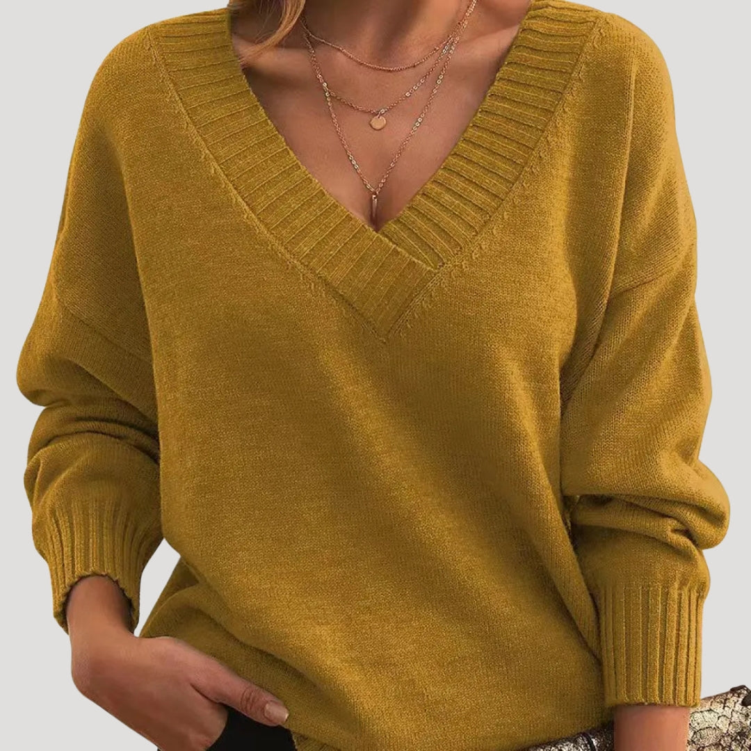 Maglione lungo a maniche lunghe con scollo a V oversize da donna