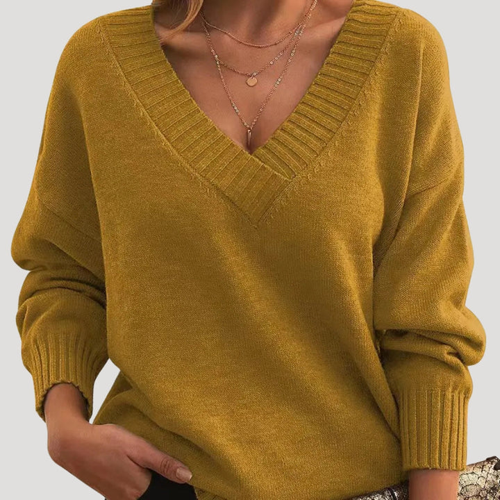 Maglione lungo a maniche lunghe con scollo a V oversize da donna