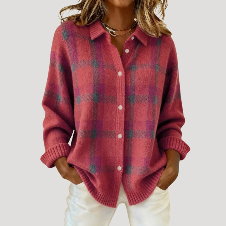 Cardigan camicia a maglia a quadri per donna