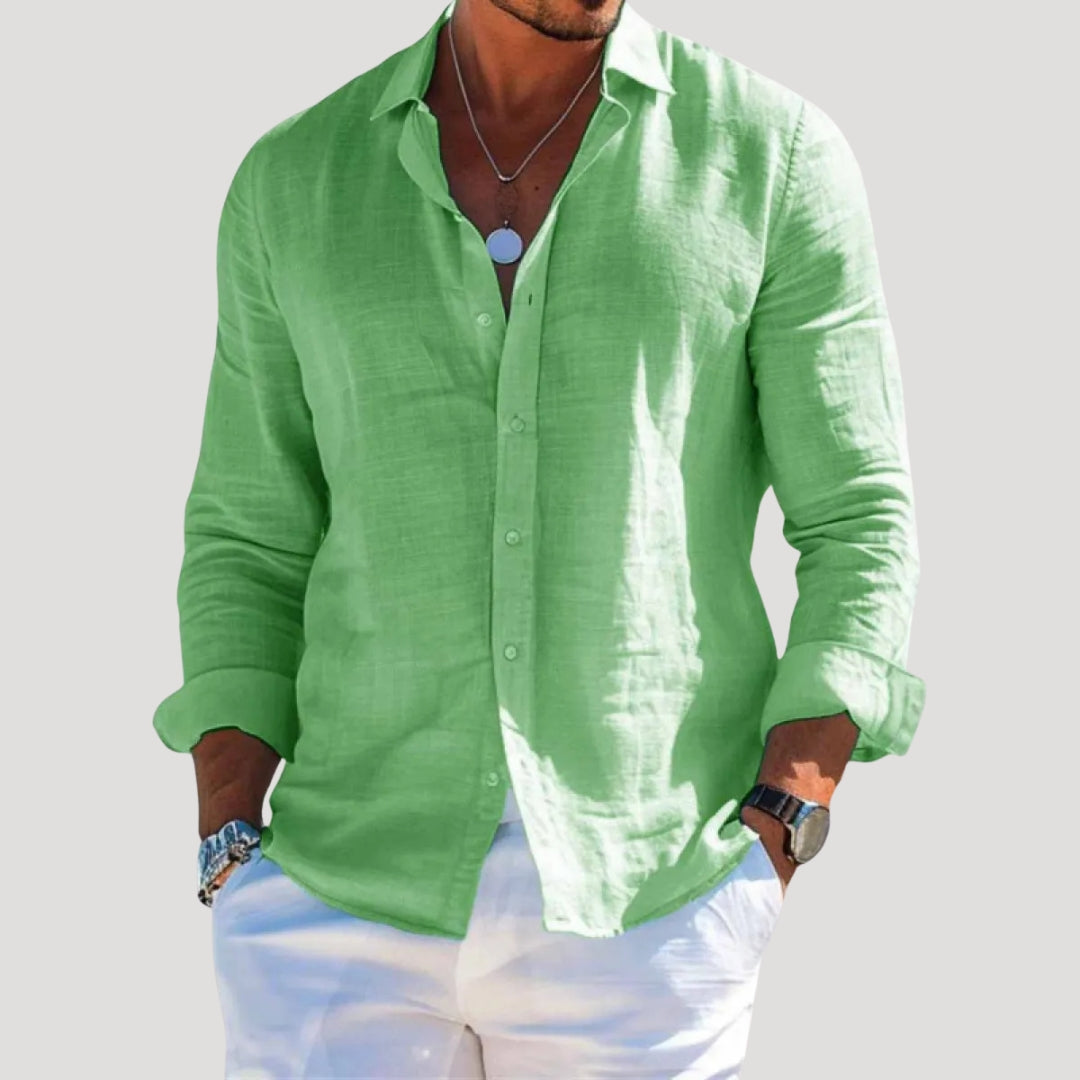 Camicia da uomo in lino a maniche lunghe con bottoni
