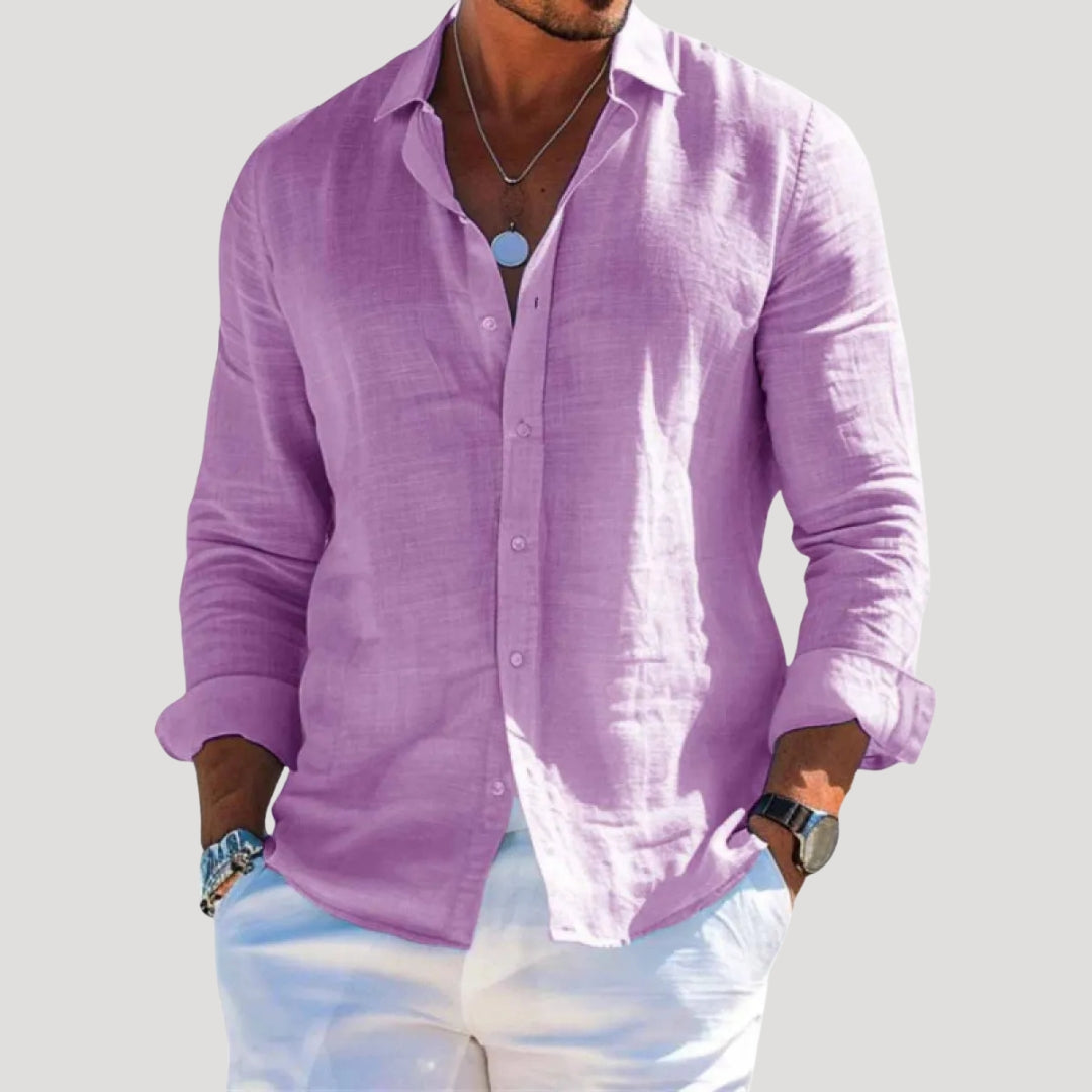 Camicia da uomo in lino a maniche lunghe con bottoni