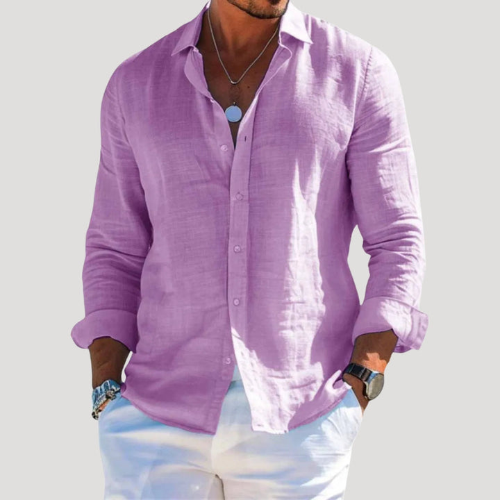 Camicia da uomo in lino a maniche lunghe con bottoni