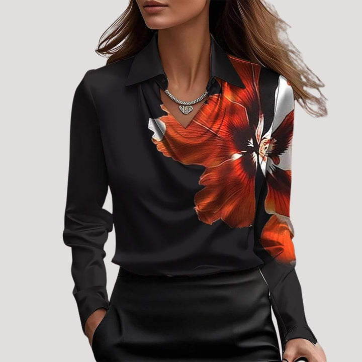 Blusa da donna in satin con collo a cowl e maniche lunghe