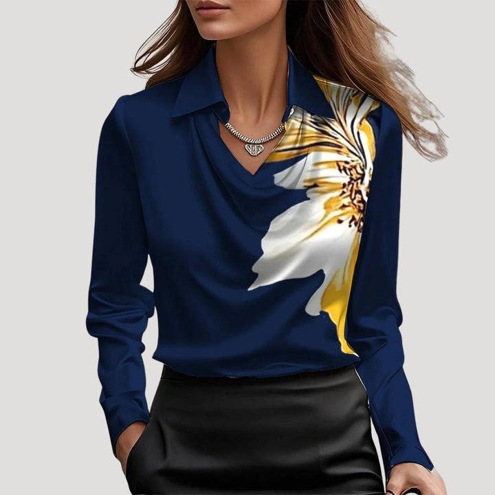 Blusa da donna in satin con collo a cowl e maniche lunghe