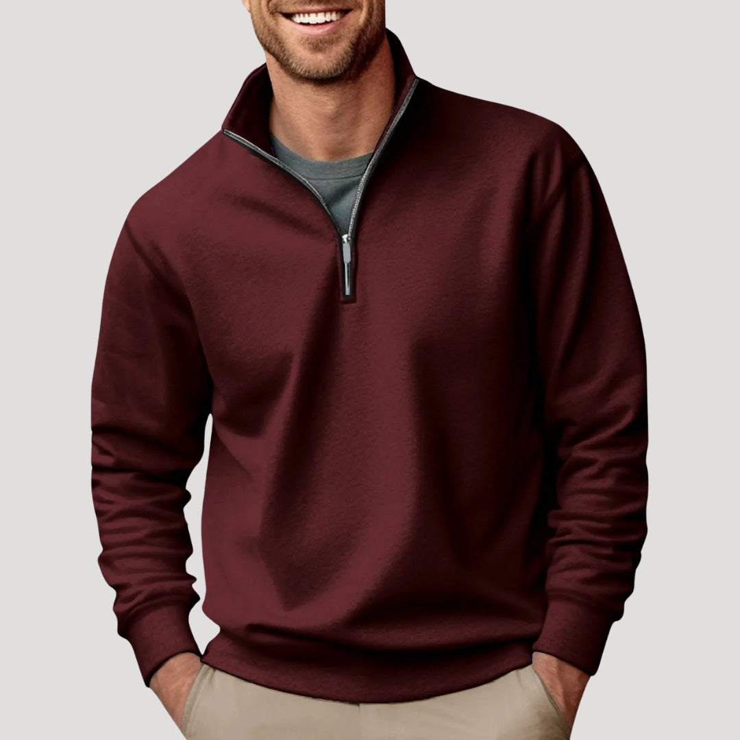 Felpa leggera da uomo in cotone con zip parziale
