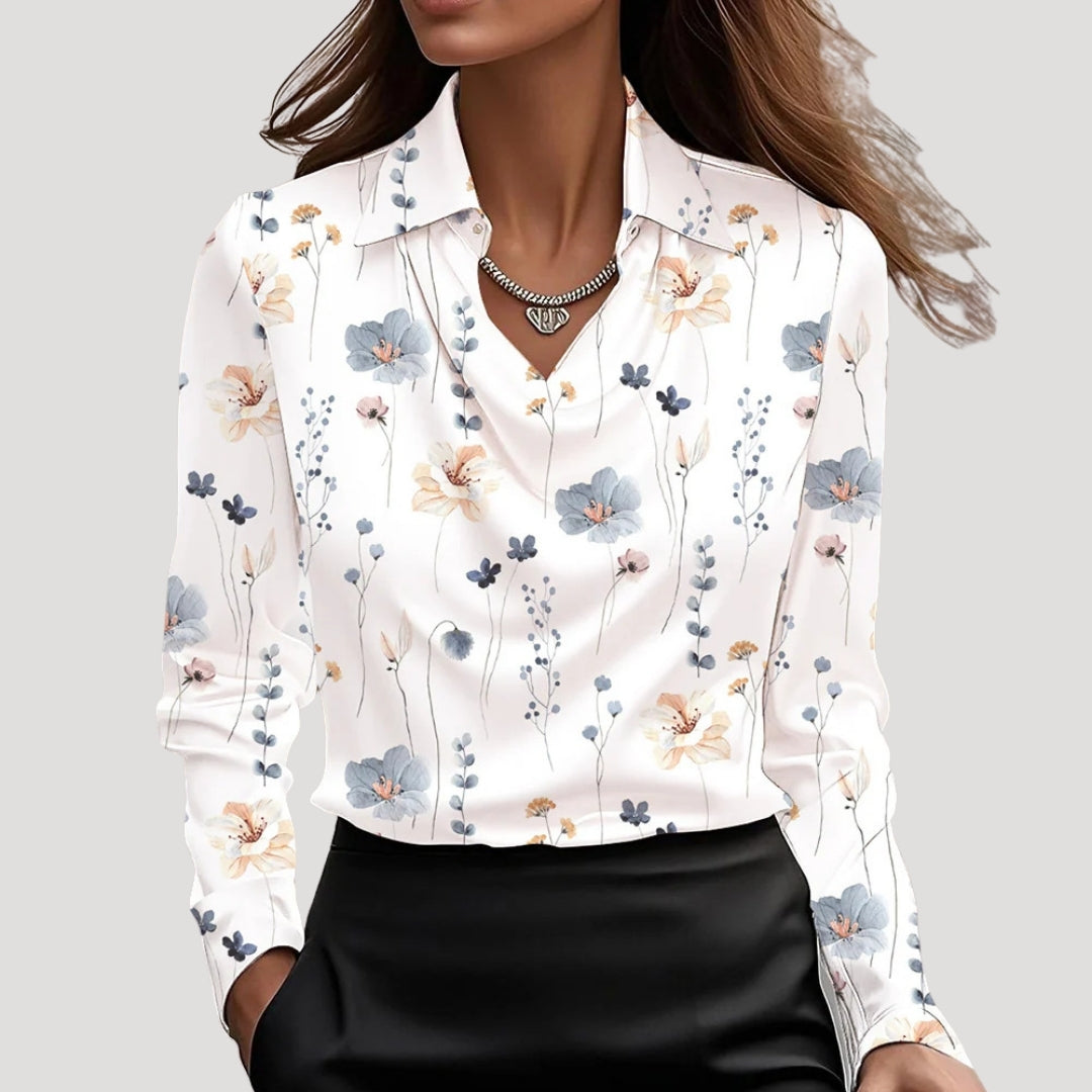 Blusa da donna in satin con collo a cowl e maniche lunghe