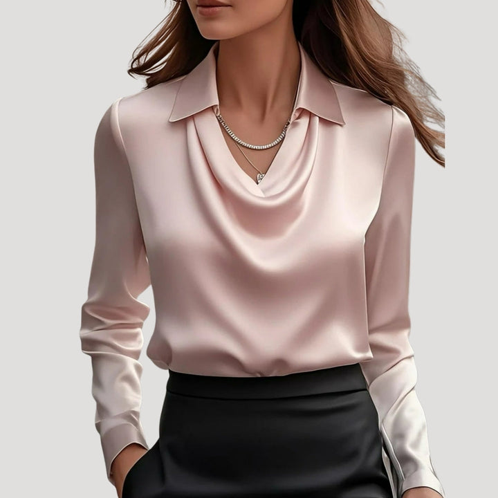 Blusa da donna in satin con collo a cowl e maniche lunghe