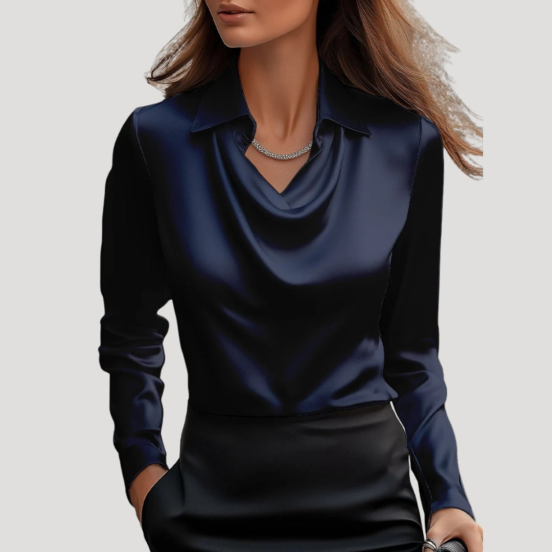 Blusa da donna in satin con collo a cowl e maniche lunghe
