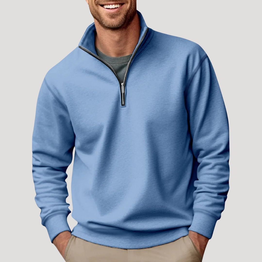 Felpa leggera da uomo in cotone con zip parziale
