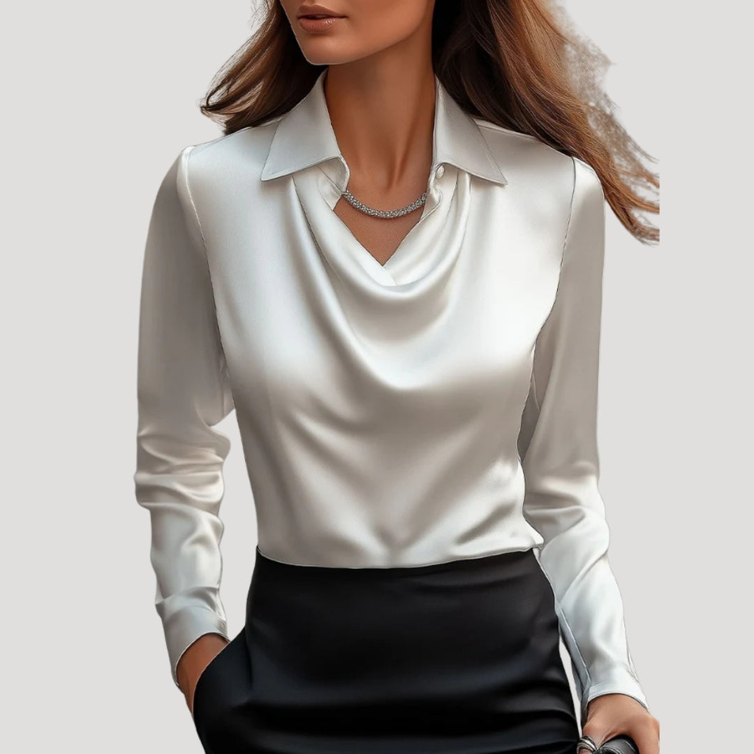 Blusa da donna in satin con collo a cowl e maniche lunghe