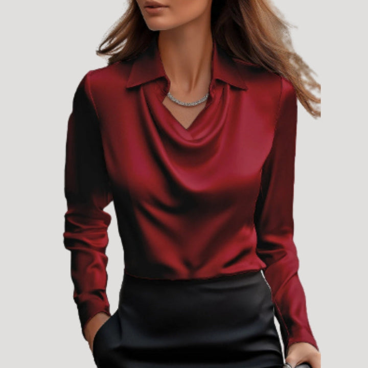 Blusa da donna in satin con collo a cowl e maniche lunghe