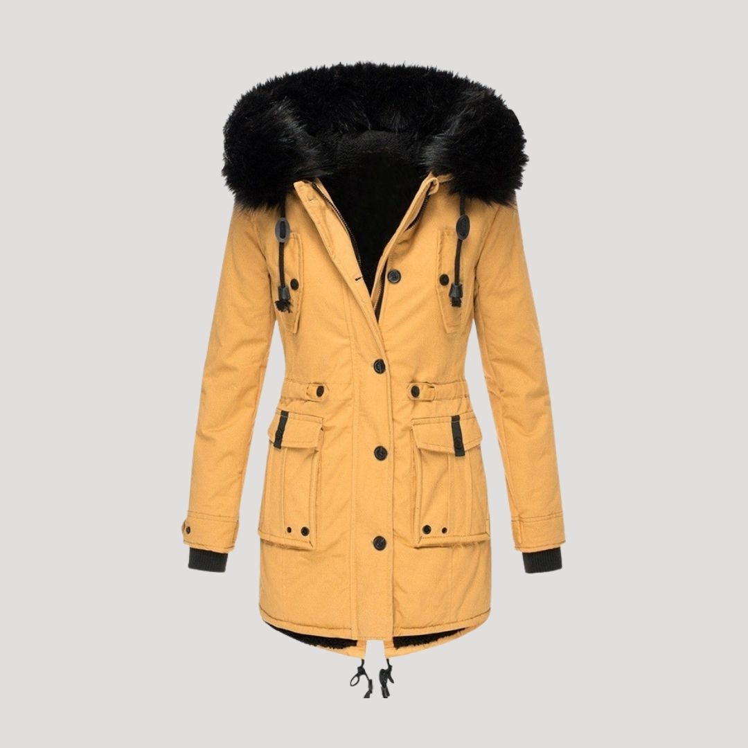 Parka invernale impermeabile da donna con cappuccio in pelliccia sintetica