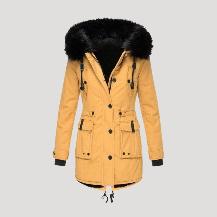 Parka invernale impermeabile da donna con cappuccio in pelliccia sintetica