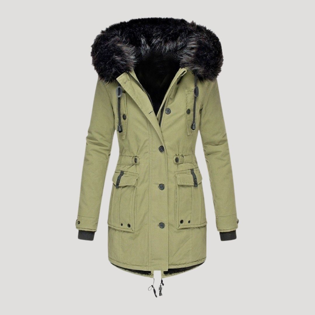 Parka invernale impermeabile da donna con cappuccio in pelliccia sintetica