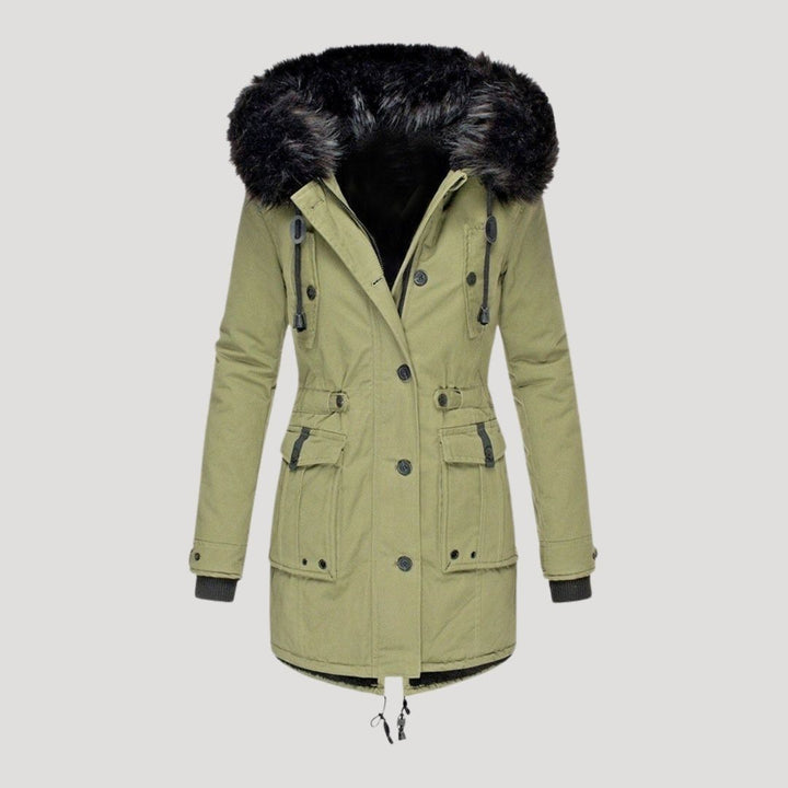 Parka invernale impermeabile da donna con cappuccio in pelliccia sintetica