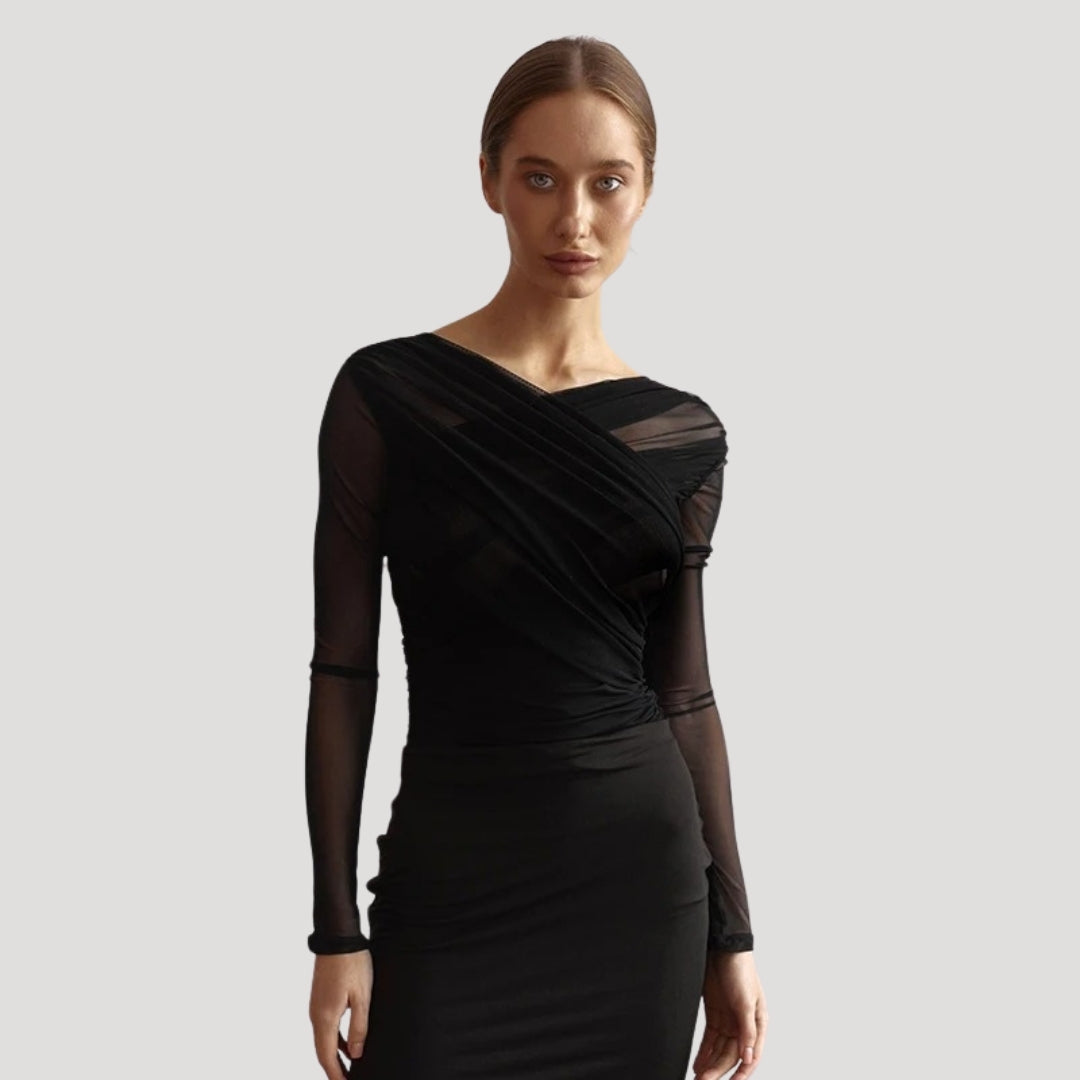 Top da donna in rete a maniche lunghe