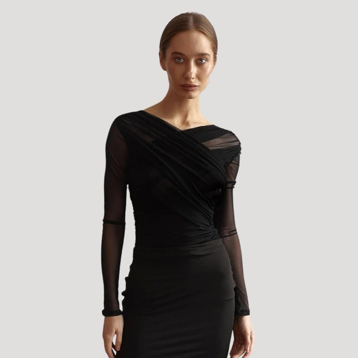 Top da donna in rete a maniche lunghe