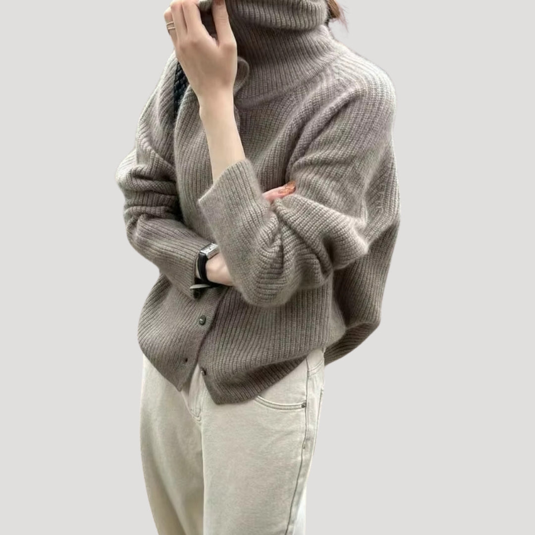 Cardigan chunky da donna in maglia, morbido, con bottoni per l'inverno