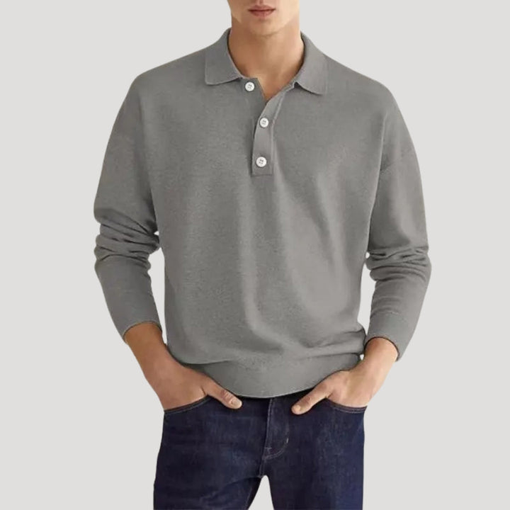 Maglione polo a maniche lunghe da uomo – top in maglia di cotone