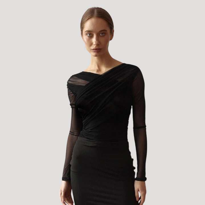 Top da donna in rete a maniche lunghe