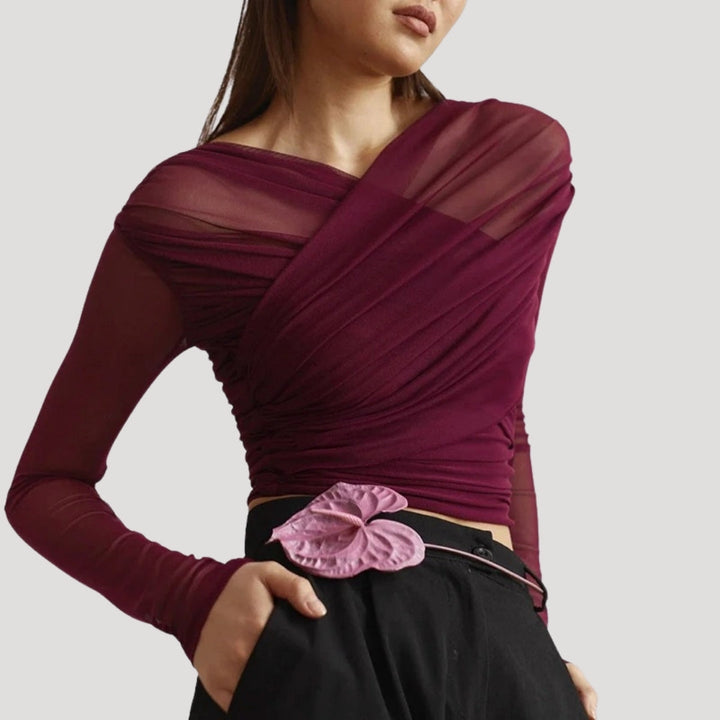 Top da donna in rete a maniche lunghe