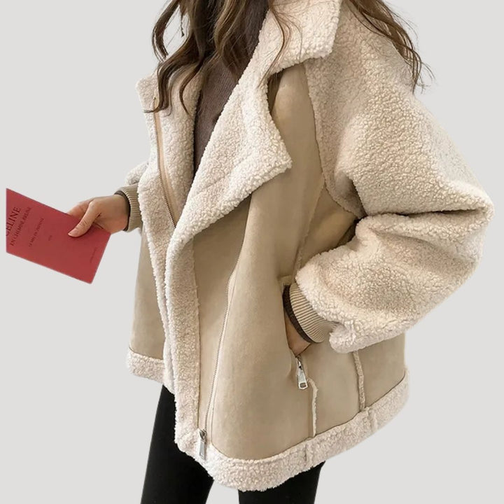 Giacca in teddy caldo invernale con zip per donna