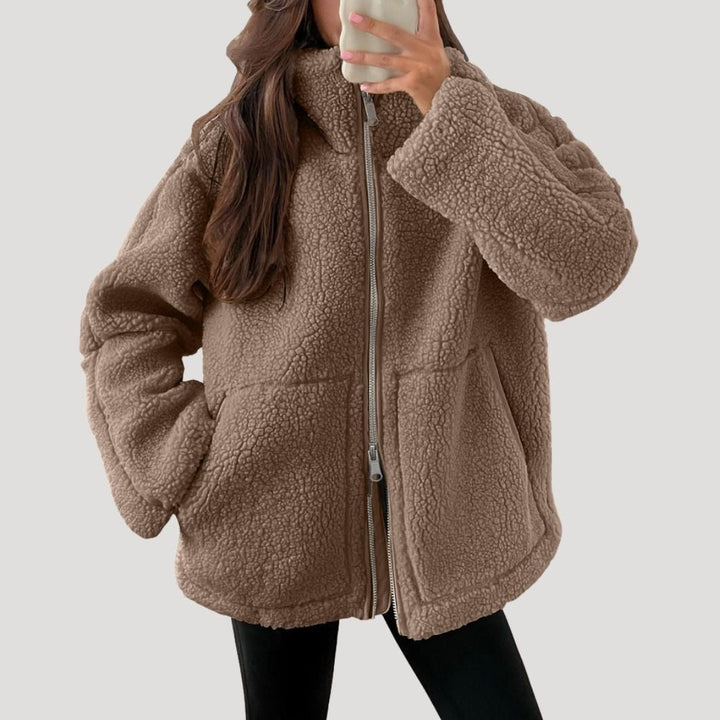 Giacca in pile teddy da donna con zip, soffice e calda per l'inverno