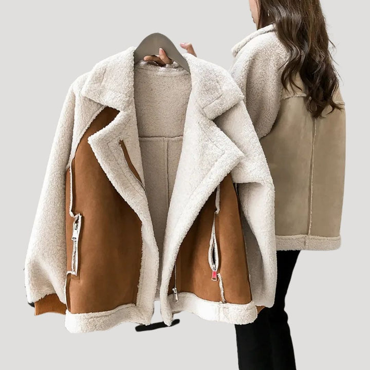 Giacca in teddy caldo invernale con zip per donna