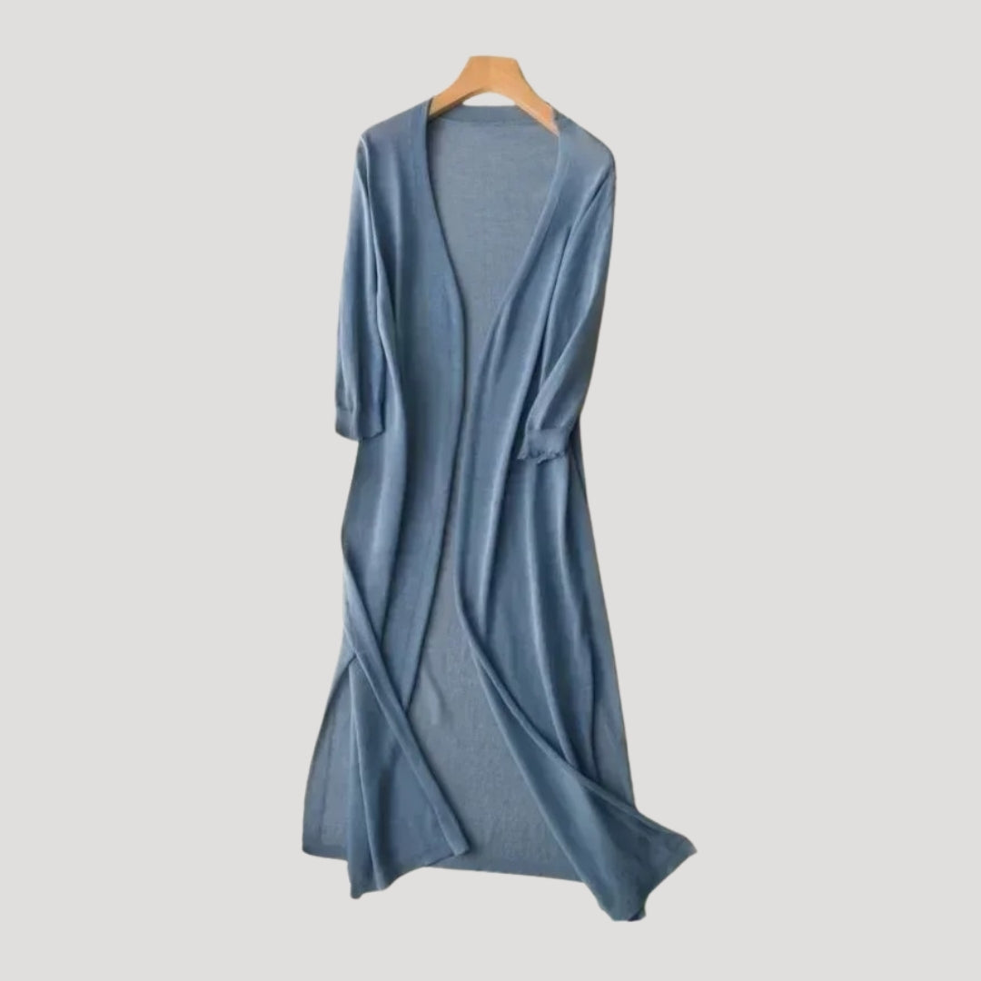 Cardigan lungo leggero da donna – apertura frontale a maglia