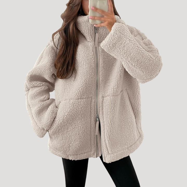 Giacca in pile teddy da donna con zip, soffice e calda per l'inverno
