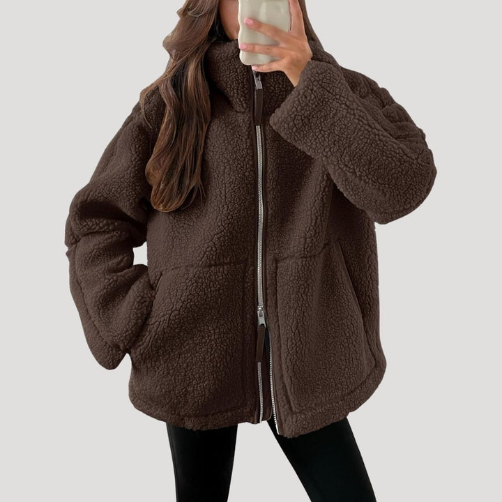 Giacca in pile teddy da donna con zip, soffice e calda per l'inverno