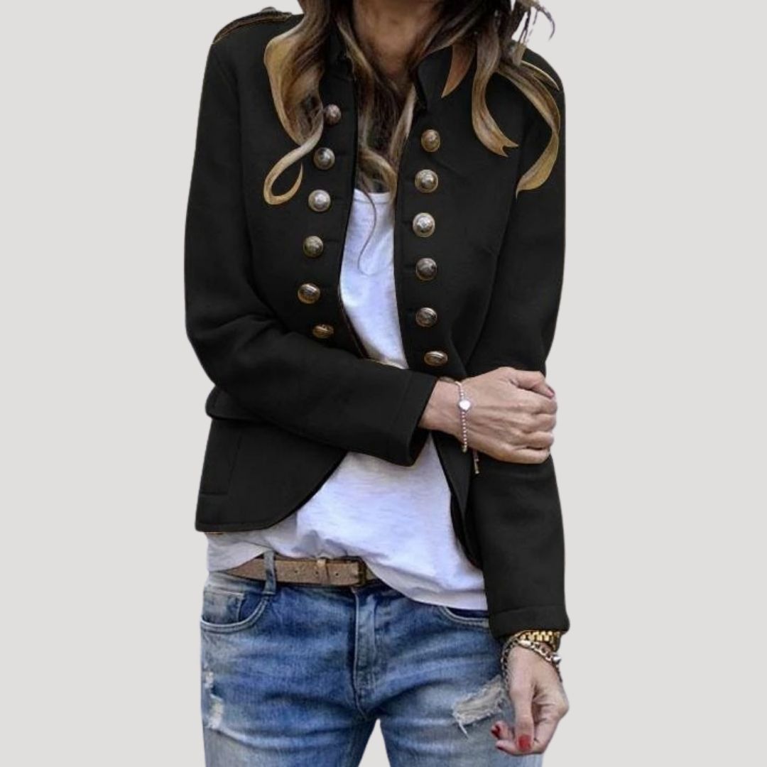 Giacca blazer in misto lana stile militare da donna