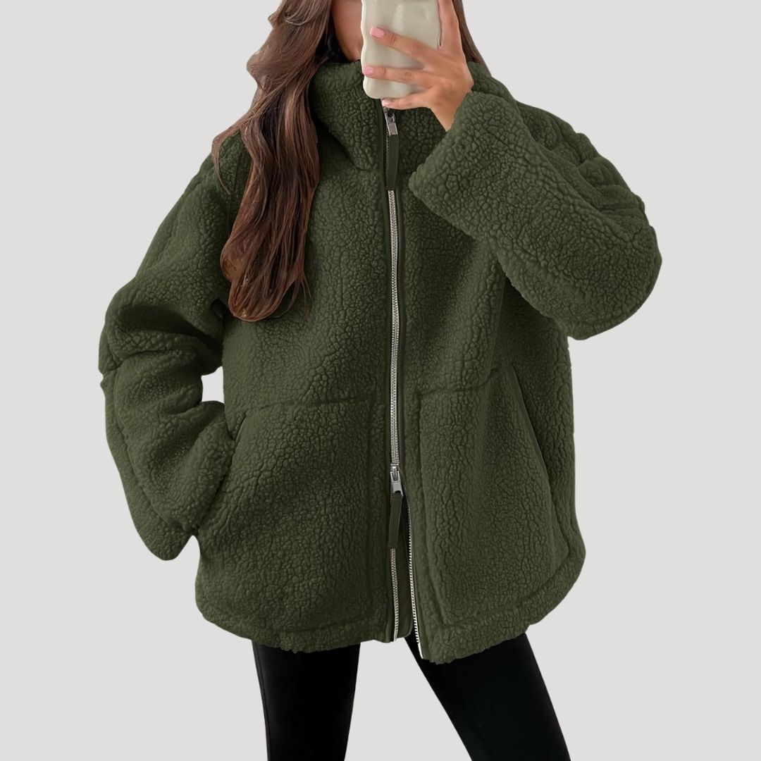 Giacca in pile teddy da donna con zip, soffice e calda per l'inverno
