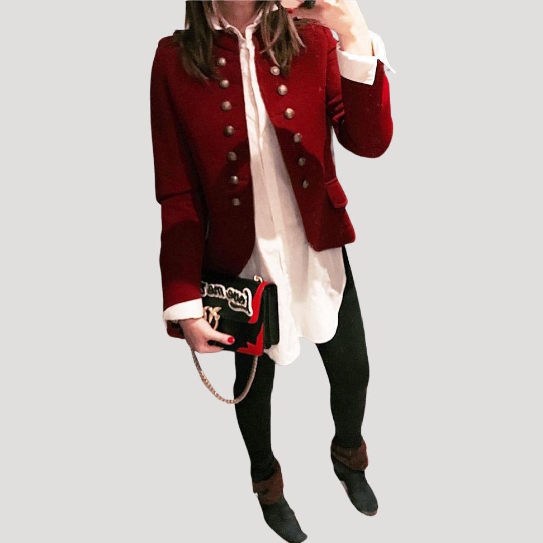 Giacca blazer in misto lana stile militare da donna