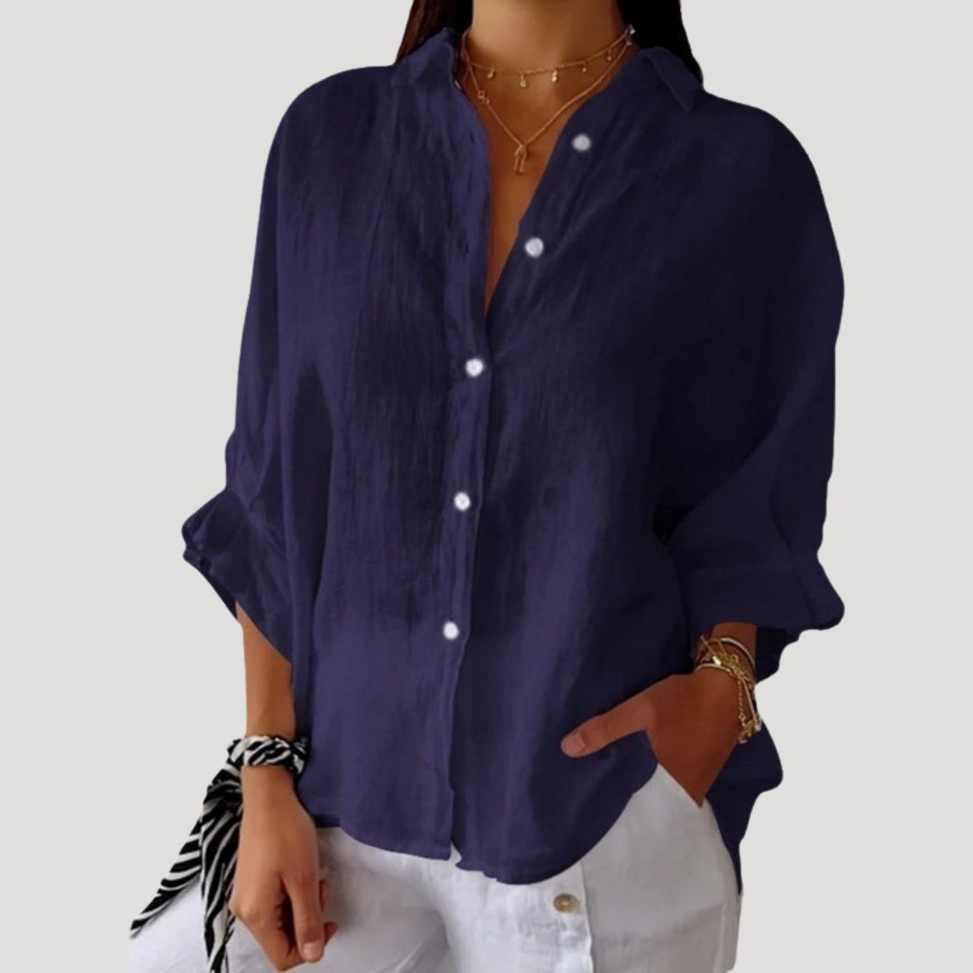 Camicia blusa in lino a maniche lunghe per donna