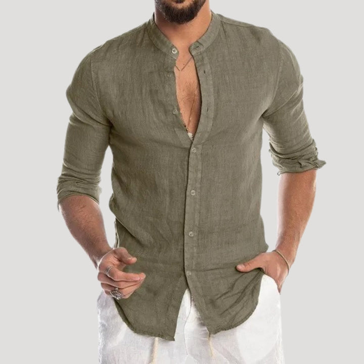 Camicia casual a maniche lunghe con colletto nonna da uomo