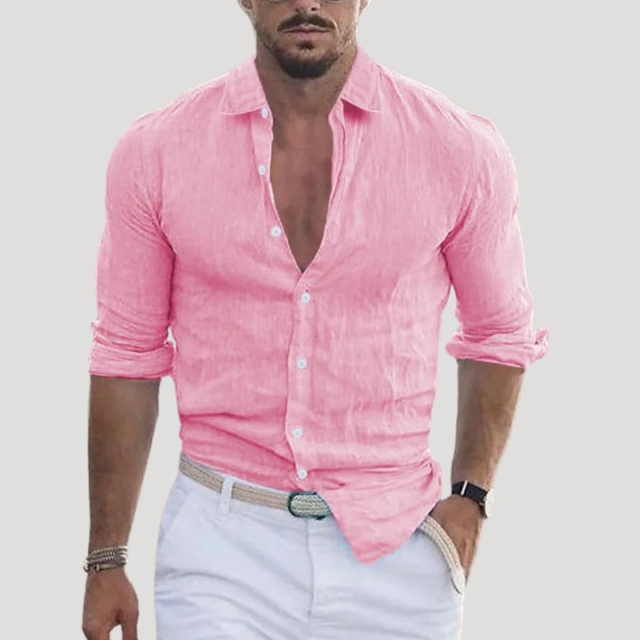 Camicia casual in lino a maniche lunghe da uomo