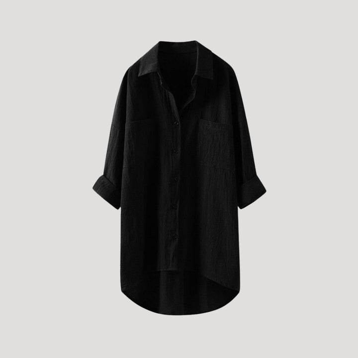 Camicia blusa lunga oversize con bottoni e colletto da donna