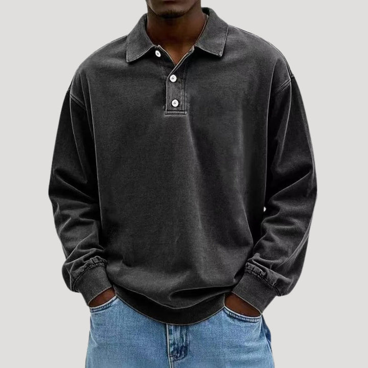 Polo a maniche lunghe da uomo in cotone spazzolato