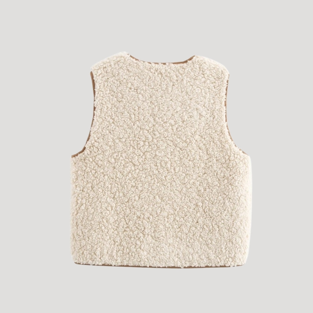 Gilet in sherpa fleece da donna – stile cardigan senza maniche