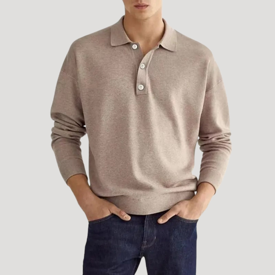 Maglione polo a maniche lunghe da uomo – top in maglia di cotone