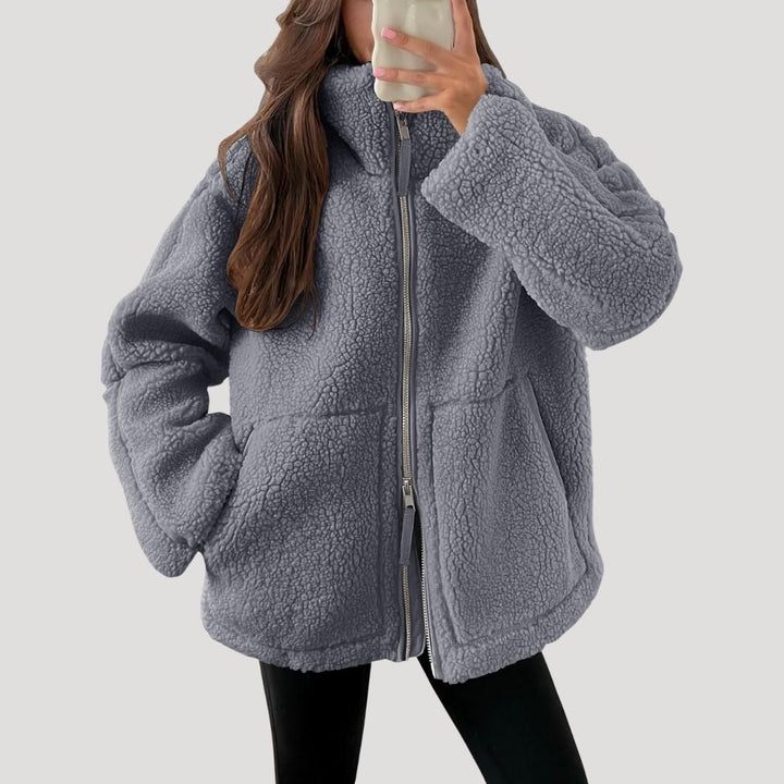 Giacca in pile teddy da donna con zip, soffice e calda per l'inverno